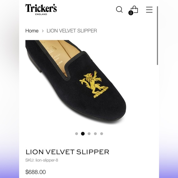 Tricker’s London Black Velvet Slippers Loafers Gold Lion Embroidery UK 8 US 9 - Picture 6 of 6